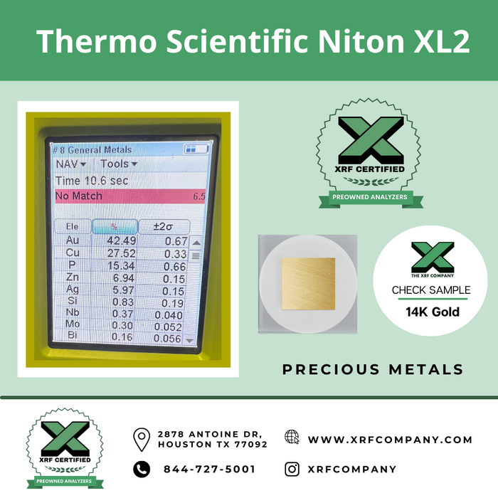 XRF Company Certified Pre-owned Factory Refurbished Thermo Niton XL2 980 PLUS XRF Gun with Camera for PMI Testing :  Standard Alloys + Aluminum Alloys + Light Element.  (SKU #863)