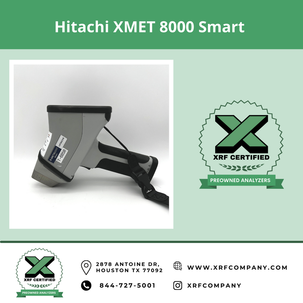 XRF Company Pre-owned Hitachi Oxford XMET 8000 Handheld XRF Analyzer & PMI Gun for Scrap Metal Sorting & PMI Testing of Aluminum Alloys + Stainless Steel + Low Alloy Steel + Titanium + Nickel + Cobalt + Copper Alloys + Precious Metals