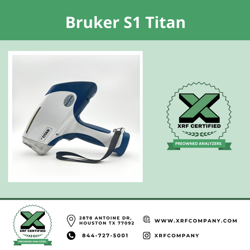 XRF Company Certified Pre-owned Used Bruker S1 Titan Handheld XRF Gun for PMI and Sorting Scrap Metal:  Standard Alloys + Aluminum Alloys.  (SKU #56)