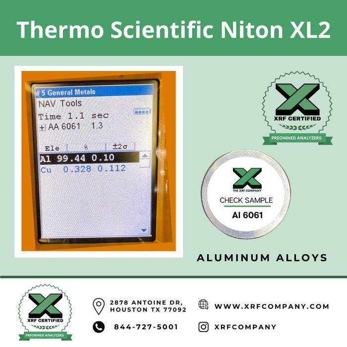 XRF Company Certified Pre-owned Thermo Niton XL2 800 XRF Gun for PMI Testing & Scrap Metal Sorting:  Standard Alloys + Aluminum Alloys.  (SKU #875)