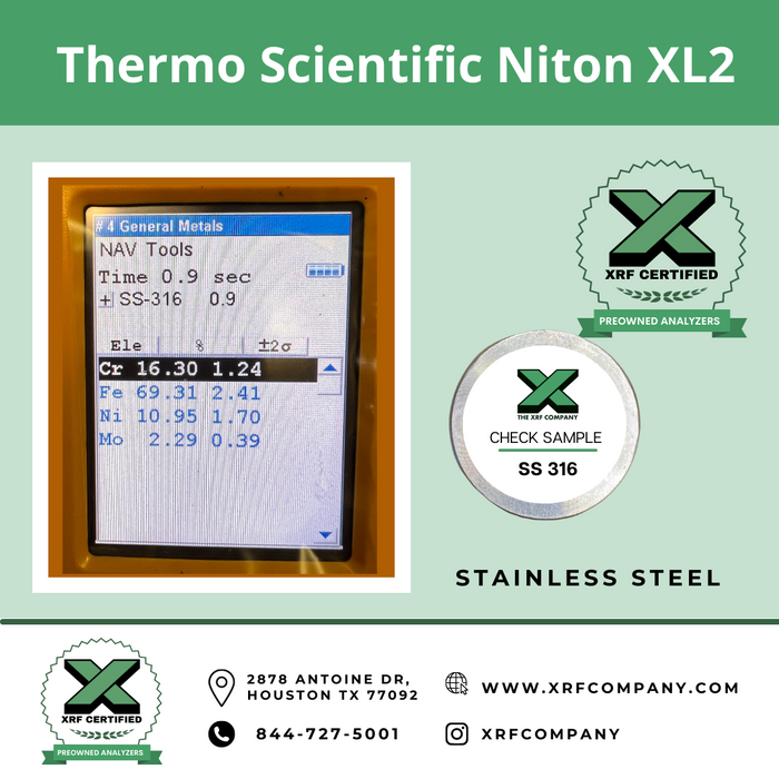 XRF Company Certified Pre-owned Factory Refurbished Thermo Niton XL2 800 XRF Gun for PMI Testing & Scrap Metal Sorting:  Standard Alloys + Aluminum Alloys.  (SKU #112)