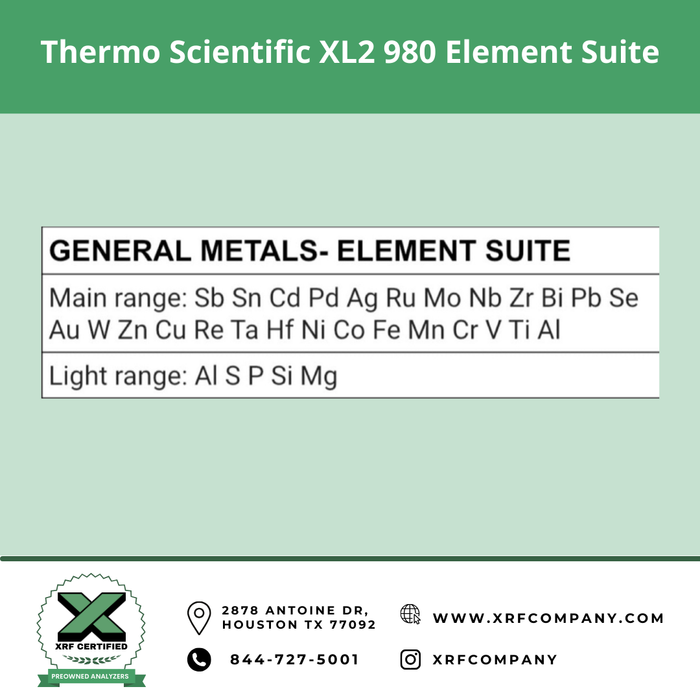 Thermo Niton XL2 980 Handheld XRF Analyzer GUN for PMI Testing & Scrap Metal Sorting:  Stainless & Low Alloy Steel + Nickel + Titanium + Cobalt + Copper Alloys + Aluminum + Light Elements + Standard Alloys (SKU #809)