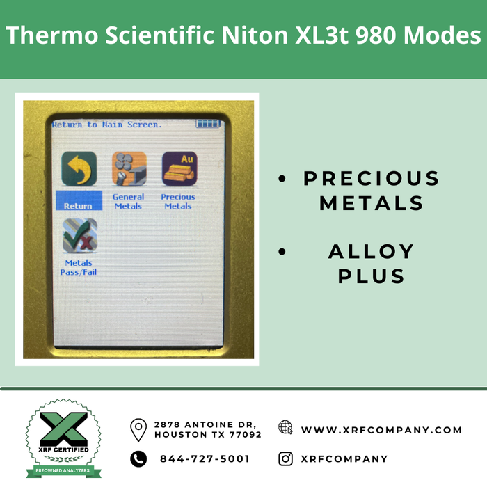 Lease to Own XRF Certified Pre-Owned- Thermo Scientific Niton XL3t XRF 980 XRF Analyzer Alloy Plus + Precious Metals + Metal Coatings (SKU #834)