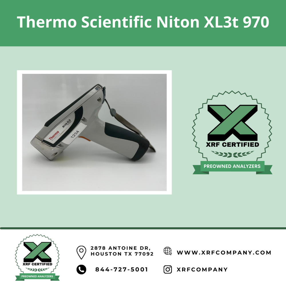 XRF Certified Pre-Owned- Thermo Scientific Niton XL3t 970 XRF Analyzer & PMI Gun for Scrap Metal Recycling & PMI Testing of Stainless Steel + Low Alloy Steel + Titanium + Nickel + Cobalt + Copper + Aluminum + Plastic & Consumer Goods (SKU #827)