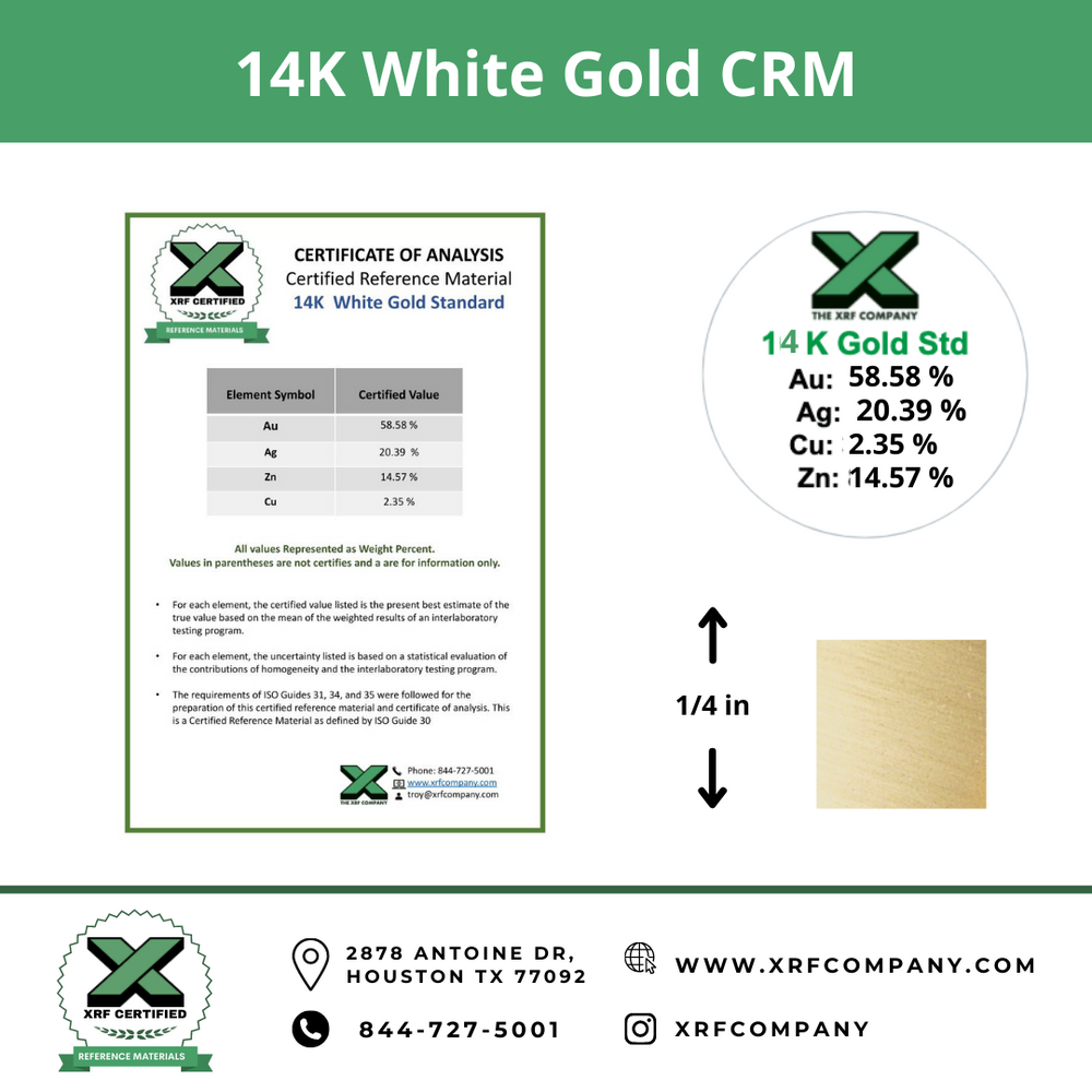 14K White Gold CRM- Certified Reference Materials - Precious Metals - For XRF Analyzers