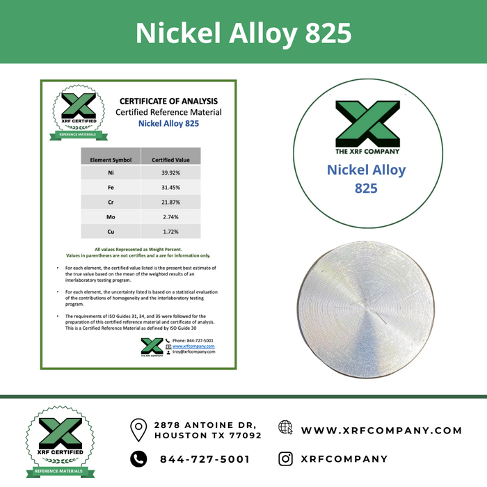 XRF Metal Standard Nickel Alloy 825
