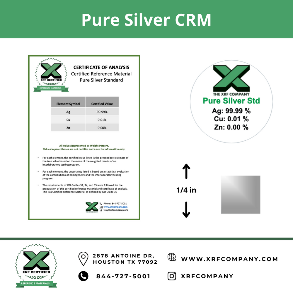 Pure Silver CRM- Certified Reference Materials - Precious Metals - For XRF Analyzers