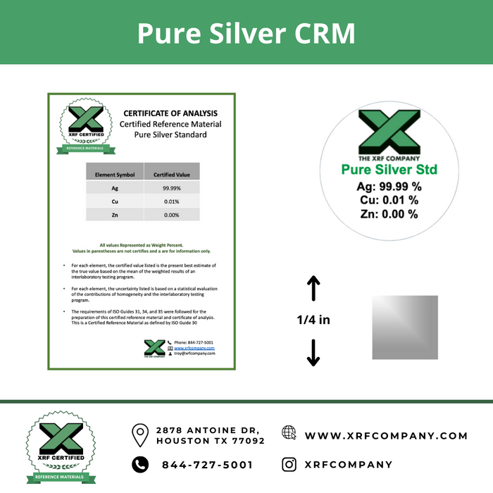 92.5 and 99.99 Silver CRM Set - Certified Reference Materials - Precious Metals - For XRF Analyzers