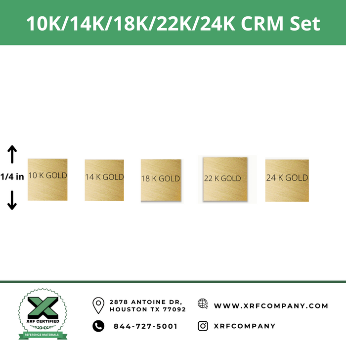 10K/14K/18K/22K/24K Gold CRM Set - Certified Reference Materials - Precious Metals - For XRF Analyzers