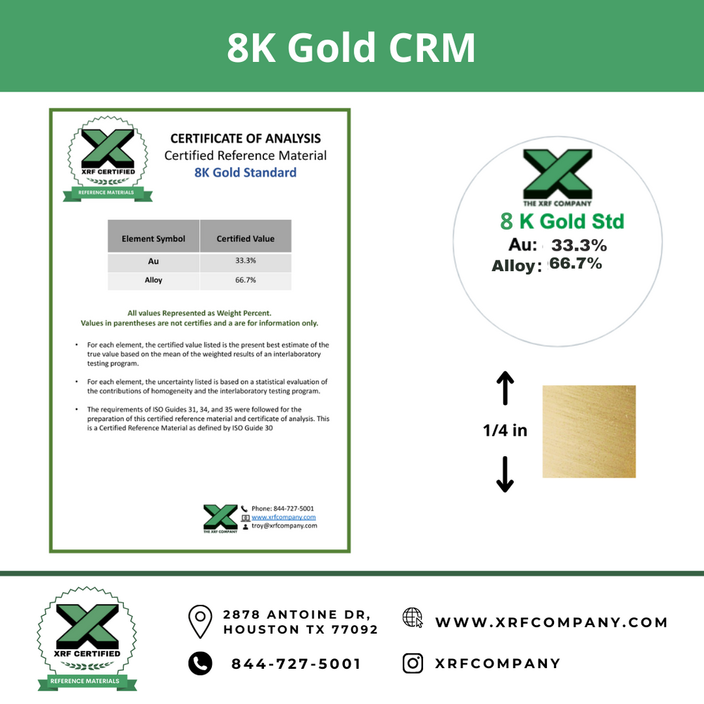8K Gold CRM- Certified Reference Materials - Precious Metals - For XRF Analyzers