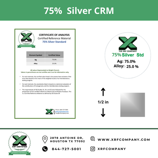 75% Silver CRM- Certified Reference Materials - Precious Metals - For XRF Analyzers