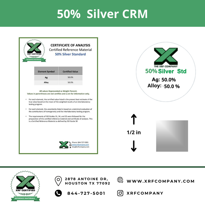 50% Silver CRM- Certified Reference Materials - Precious Metals - For XRF Analyzers
