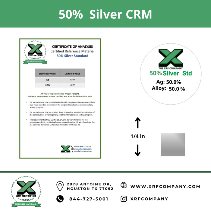 50 % Silver CRM- Certified Reference Materials - Precious Metals - For XRF Analyzers