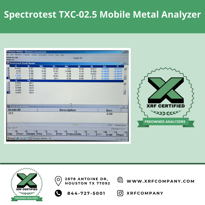 XRF CompanyCertified RENTAL Spectrotest TXC-02.5 Mobile XRF Analyzer For Metal Fabrication