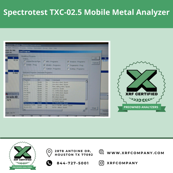 XRF Company Certified RENTAL Spectrotest TXC-02.5 Mobile XRF Analyzer For Metal Production