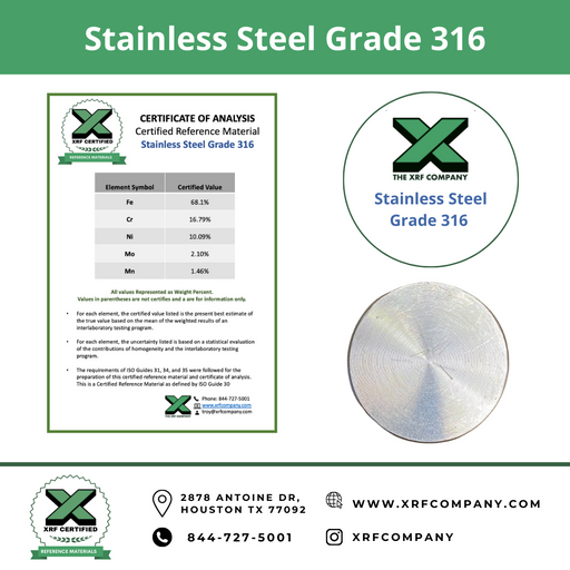 XRF Metal Standard Stainless Steel Grade 316