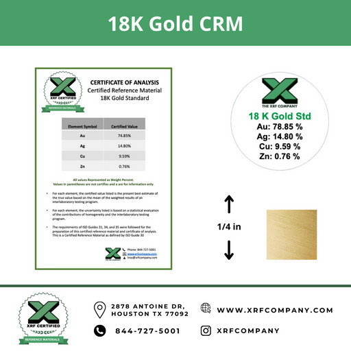 18K Gold CRM - Certified Reference Materials - Precious Metals - For XRF Analyzers