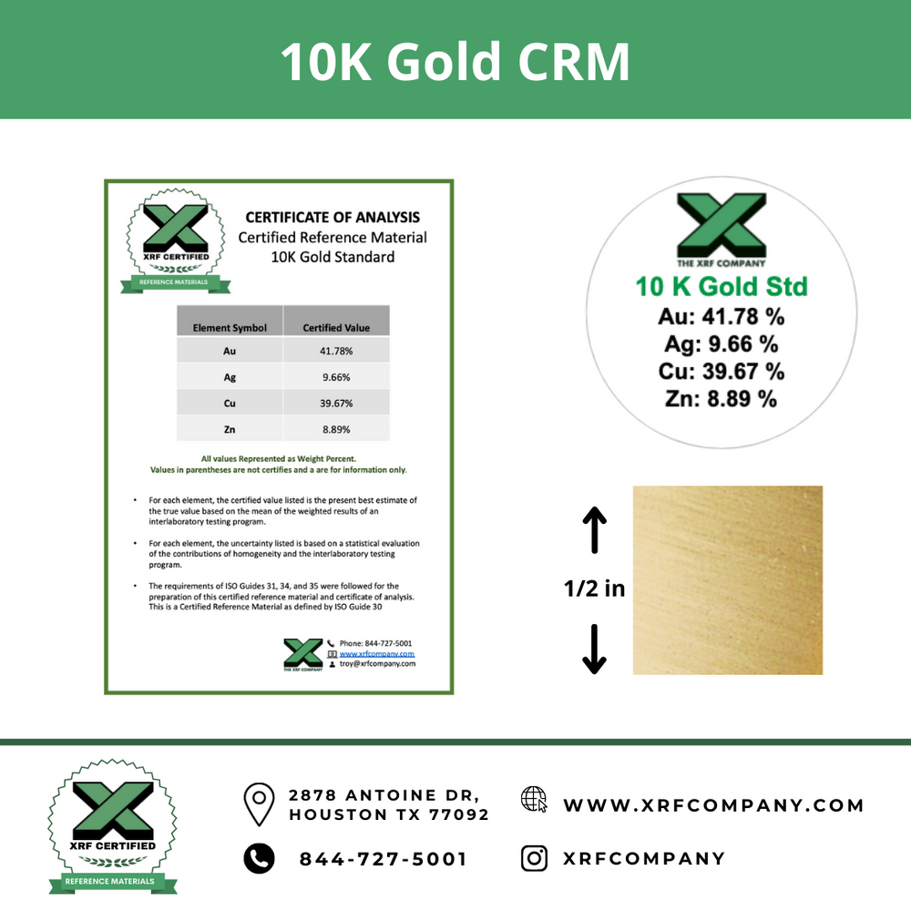 10K Gold CRM- Certified Reference Materials - Precious Metals - For XRF Analyzers