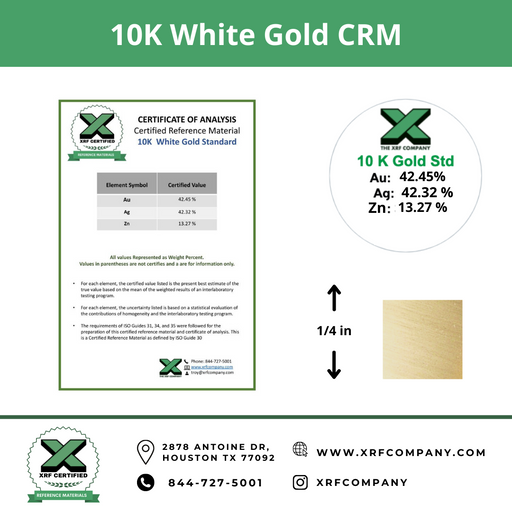 10K White Gold CRM- Certified Reference Materials - Precious Metals - For XRF Analyzers